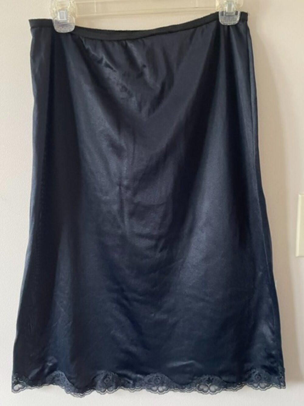 Vintage Nylon Black Lace Trim Half Slip Underskirt Size  S/M